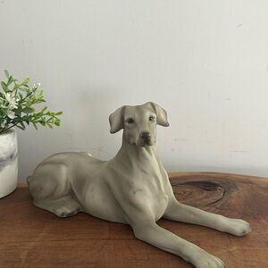 Vintage Porcelain Japan Gray Dog greyhound laying down Figurine